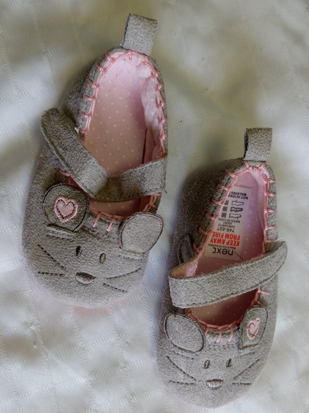 Small pink and grey NEXT sandals with little mouses design  5 inches